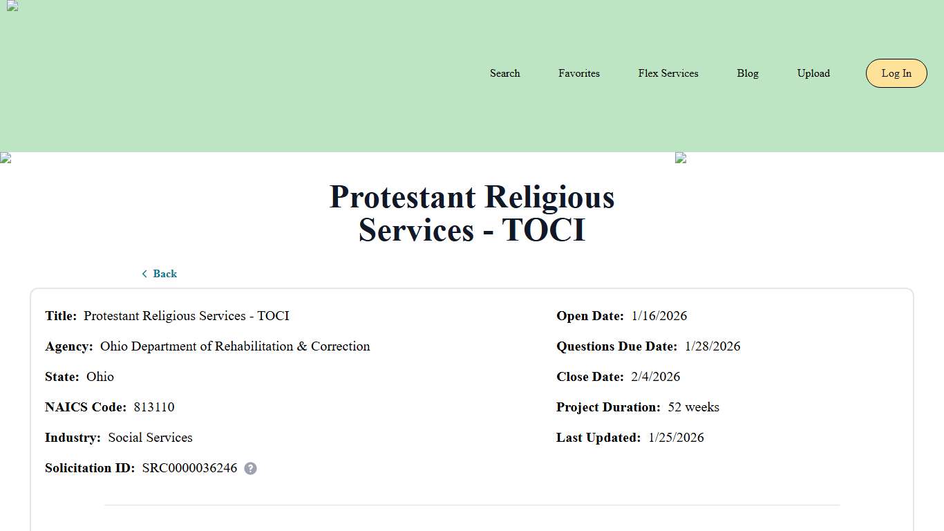 Protestant Religious Services - TOCI Bid Banana