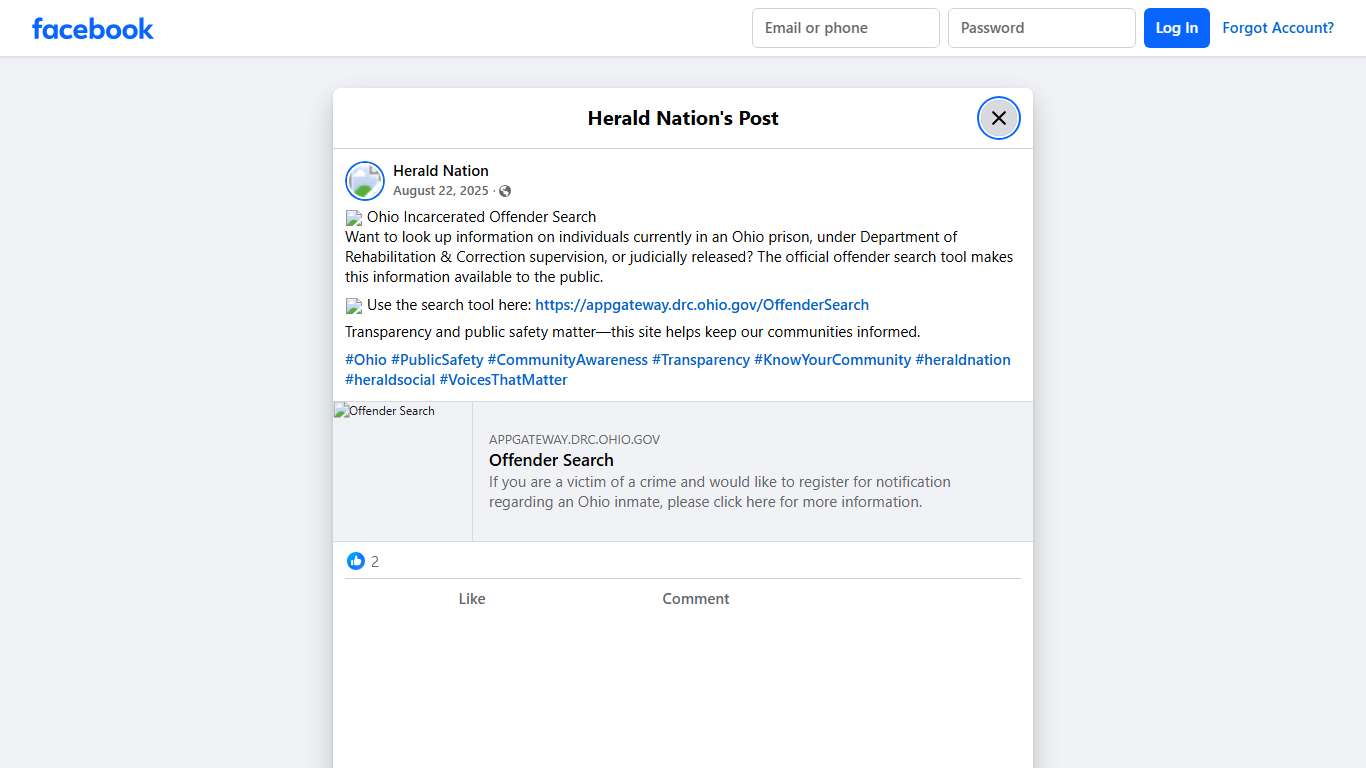 Herald Nation - 🔍 Ohio Incarcerated Offender Search Want... Facebook